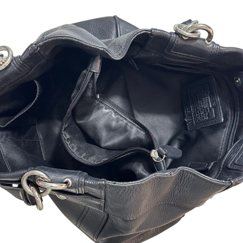 Vintage Coach Black Pebbled Leather Turn Lock Tote Shoulder Bag F18921 Silver Ha - Picture 5 of 7